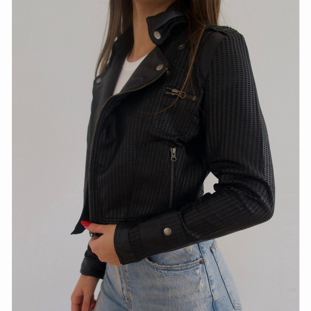 Jakett Josey perforated leather jacket in white